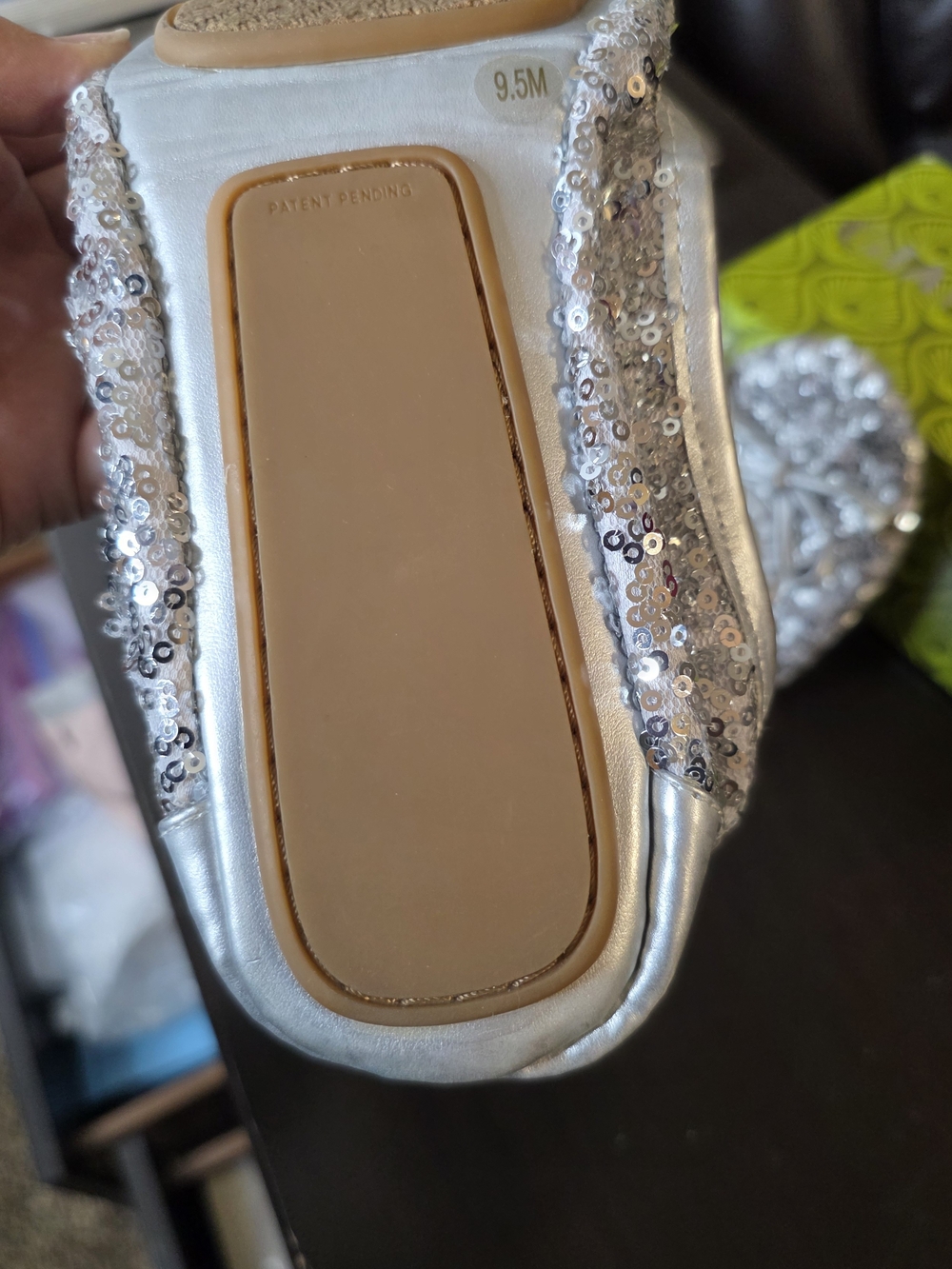 Foldable Silver Sequin Ballet Flats Size 9.5 M - Picture 6 of 11
